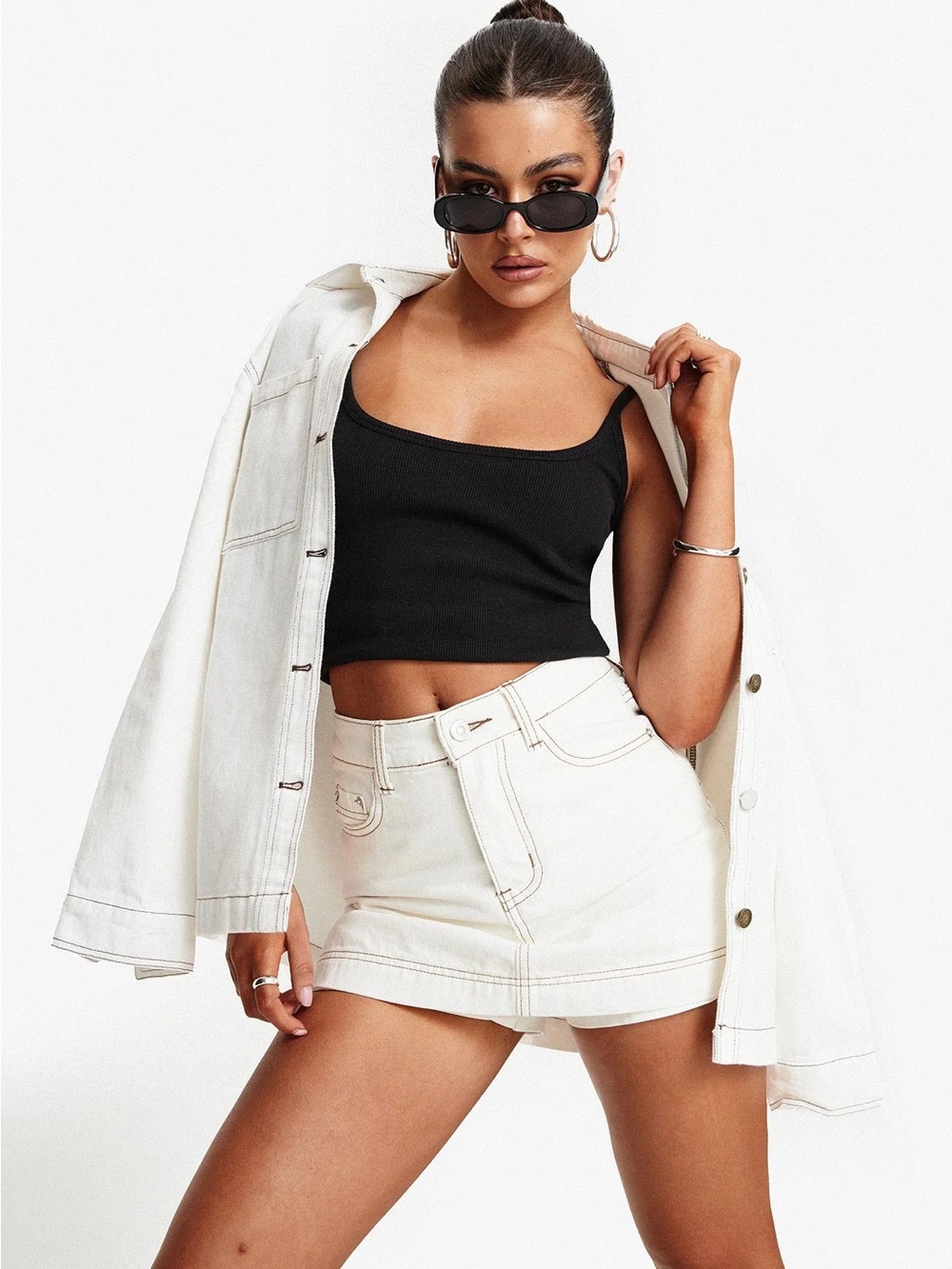 Princess Polly White Denim Skort Size 4 Contrast Stitch